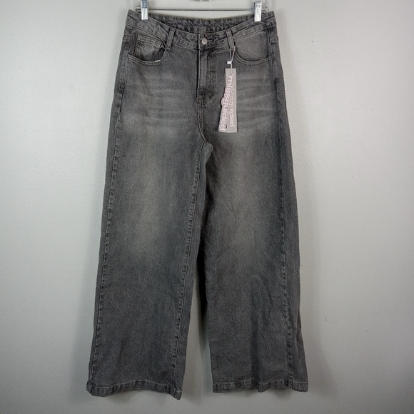 Missguided Wide-Leg Baggy Jeans Size 29 Gray Washed Faded Loose Fit Casual - Picture 1 of 9